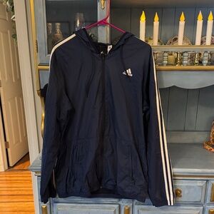 adidas Navy Hooded Track Jacket with White Stripes